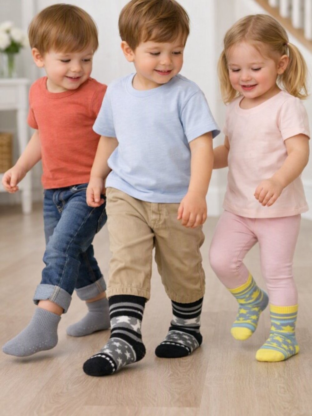 🍁 Toddler Socks – 3-Pair Bundles | Yellow/Blue Stars + Gray/Black